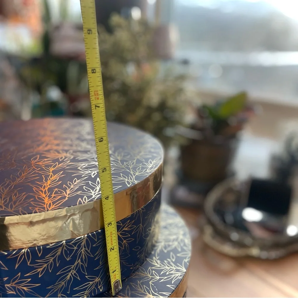 12” || Navy Metallic Floral Fashion Hat Lingerie Intimates Round Gift Decor Box